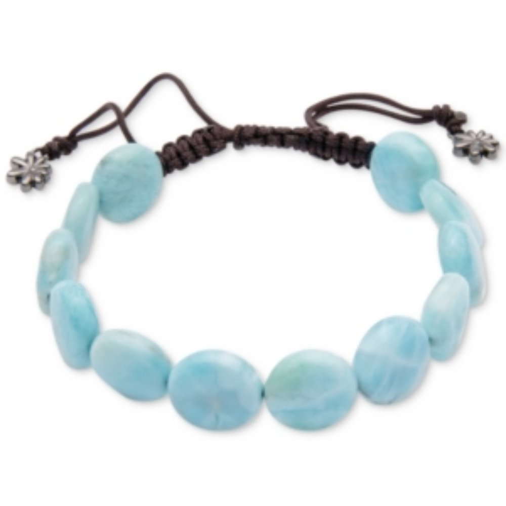 NWOT MARAHLAGO Larimar Bead Black Cord Bolo Bracelet